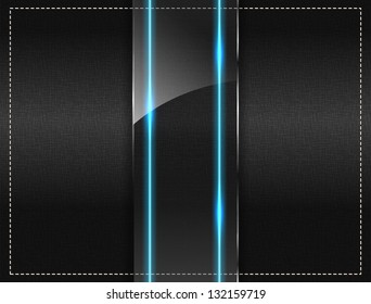 Textile background with a glass panel and a blue neon light. (Vector)