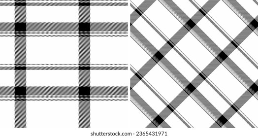 Textile background pattern of fabric texture plaid with a vector tartan check seamless set in monochrome colors.