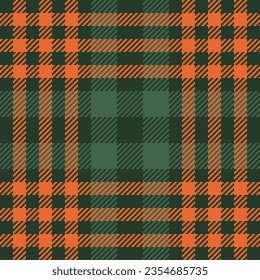 Textile background plaid of check tartan texture with a fabric seamless vector pattern in dark and orange colors.