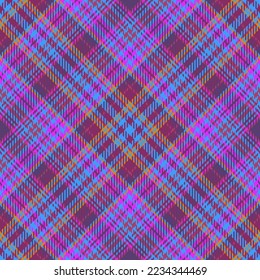 Textile background seamless. Plaid fabric pattern. Vector check texture tartan in orange and blue colors.