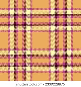 Textile background texture of check fabric vector with a pattern seamless plaid tartan in orange and pink colors.