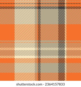 Textile background vector of check plaid tartan with a seamless fabric pattern texture in orange and pastel colors.