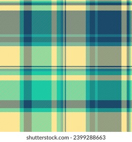 Textile background vector of texture tartan plaid with a seamless fabric check pattern in yellow and cyan colors.