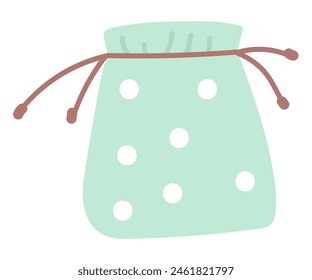 Textile bag with string in flat design. Cotton package, zero waste accessory. Vector illustration isolated.