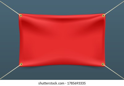 Textile Banner with Rope . Isolated Elements on Black Background