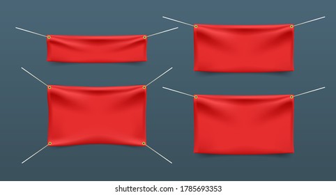 Textile Banner with Rope . Isolated Elements on Black Background