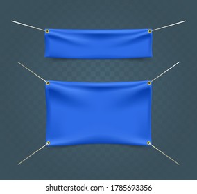 Textile Banner with Rope . Isolated Elements on Black Background