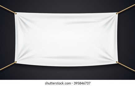 Textile Banner With Rope Isolated On Black Background