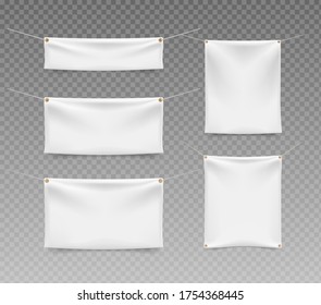 Textile Banners with Folds on White Background . Isolated Vector Elements 