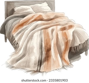 Textile blanket watercolor illustration isolated on white background