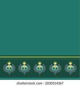 Textile border design with Indian traditional motif on green color background.