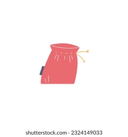 Saco o bolsa de lona textil para el almacenamiento de patatas o granos, ilustración plana vectorial aislada en fondo blanco. Embalaje textil biodegradable reciclable.