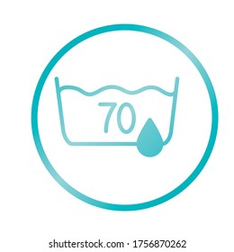 Textile care concept, water temperature 70 symbol over white background, gradient style, vector illustration