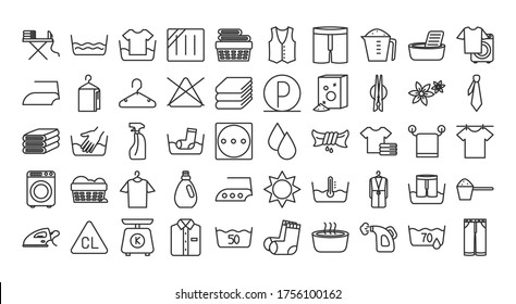 textile care symbols icon set over white background, line style, vector illustration