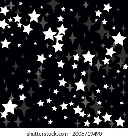 Textile Chaotic Grey Silver Monochrome Christmas Composition. Winter Dark Bright Night Cozy Background. Magic Mystery New Year White Gray Ornament. Black Holiday Stars Sky Print Background.