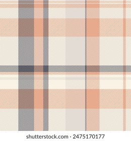 Textile check fabric of seamless background tartan with a vector texture pattern plaid in white and old lace colors.