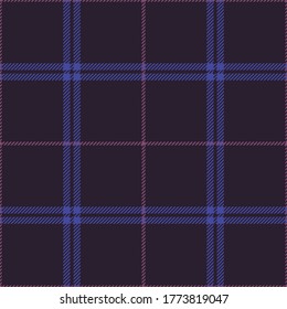 Textile check pattern vector in purple and pink. Dark seamless striped textured tartan plaid illustration for flannel shirt, skirt, or other modern autumn winter textile print.