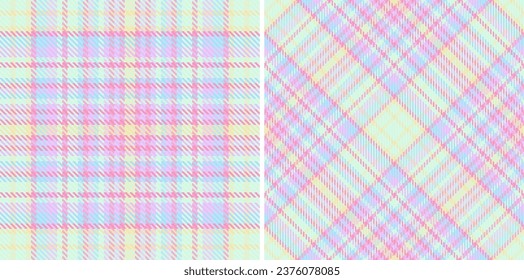 Textile check seamless of tartan fabric pattern with a background vector texture plaid set in trendy colors.
