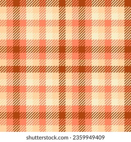 Textile check tartan of vector seamless texture with a fabric pattern plaid background in orange and red colors.