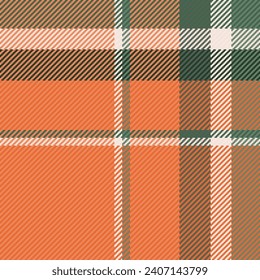 Textile check texture of seamless fabric background with a tartan plaid vector pattern in orange and pastel colors.