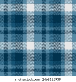 Textile check texture of tartan fabric background with a vector pattern seamless plaid in cyan and white colors.