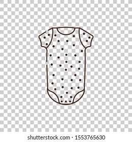 textile clothes for a newborn with a print of white polka dots. Vector isolated object on a transparent background. Birth of a baby boy or girl. Outline icon