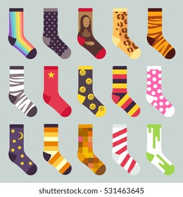 Textile Colorful Child Warm Socks Vector Set