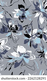 textile design with abstract flower illustration