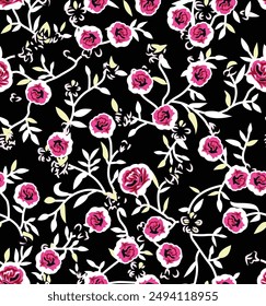 Textile design, abstract pattern of small flowers and leaves in pastel colors, seamless throughout, fabric packaging, spring season