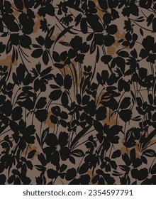 textile design with abstract silhouette flowers pattern image