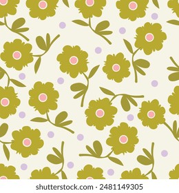 textile design art, abstract flowers leaves effect botanic pattern allover repeats seamless earth colors ,fabric wrapper print ,spring summer