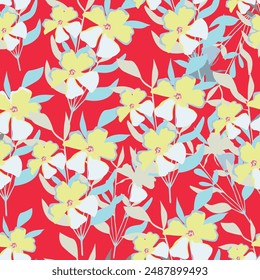 textile design art,red brown beige grey flowers leaves branch abstract effect botanic pattern allover repeats seamless colors,fabric cloth wrapper print ,spring summer