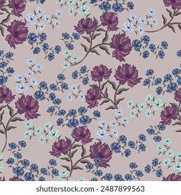 textile design art,red brown beige grey flowers leaves branch abstract effect botanic pattern allover repeats seamless colors,fabric cloth wrapper print ,spring summer