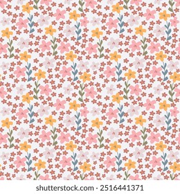 textile design art,red yellow flowers green leaves abstract decorative effect botanic pattern allover repeats seamless color ,fabric cloth wrapper print ,spring summer