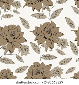 textile design art,small brown beige grey flowers leaves abstract effect botanic pattern allover repeats seamless nature colors,fabric cloth wrapper print ,spring summer