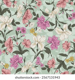 textile design with beautiful decorative flowers pattern image 