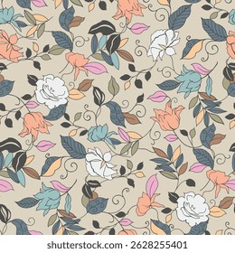 design têxtil com belas flores decorativas padrão imagem