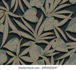 diseño textil con hermosa silueta decorativa patrón de follaje Imagen