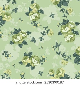 textile design with beautiful green rose flowers pattern image