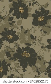 textile design with beautiful silhouette flowers pattern image