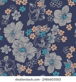 textile design with beautiful silhouette flowers pattern image