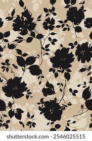 textile design with beautiful silhouette flowers pattern image