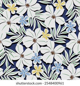 textile design with beautiful tropical flowers pattern image