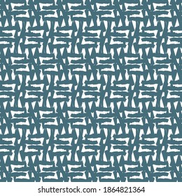 Textile design, in blue and white, consisting of several unintelligible marks and an S-shaped sign repeated linearly. Fashion pattern.