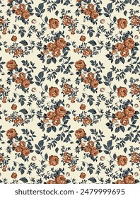 textile design bright background solid abstract monochrome simple small rose flower pattern, all-over seamless vector motif with brown and yellow tone color illustration digital image printing factory