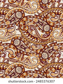 textile design bright background solid abstract monochrome paisley batik pattern, all-over seamless vector pattern with orange and yellow tone color illustration digital image printing factory