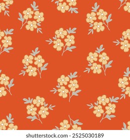textile design bright background solid abstract three-tone small rose and tiny flower, all-over seamless vector pattern with red and yellow tone color illustration digital image printing factory
