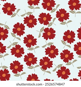textile design bright background solid abstract three-tone small rose and tiny flower, all-over seamless vector pattern with red and yellow tone color illustration digital image printing factory