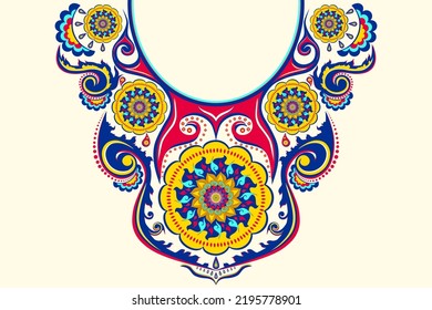 Textile design for collar shirts, blouses, dresses, t-shirts in tribal style.  Embroidery Vector Ethnic Geometric Actek