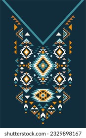 Textile design for collar shirts, shirts, blouses, T-shirt in tribal style. Ethnic vector embroidery. Aztec geometric print